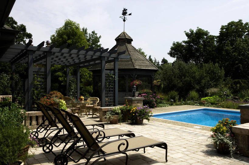 横图,室外,砖,院子,架子,夏天,支撑,固定,柳条,格子饼,风标,多年生植物