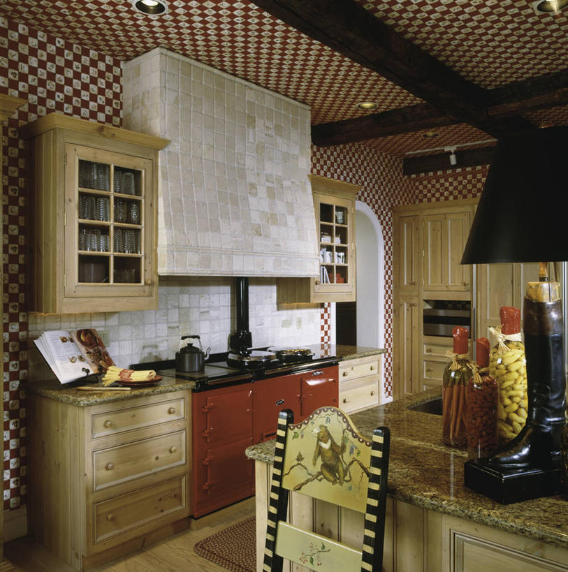 家,方图,厨房,椅子,一排,整齐,木制,瓷砖,房屋,干净,排列,红色,茶壶,支票,队列,炊具,式样,设计,书,风帽