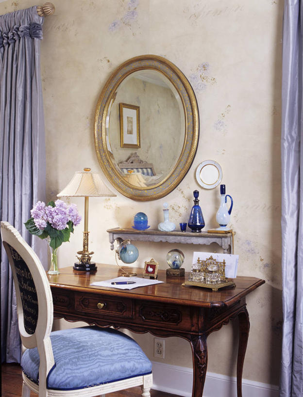 镜子,卧室,丁香花,写,架子,玻璃瓶,雪花球