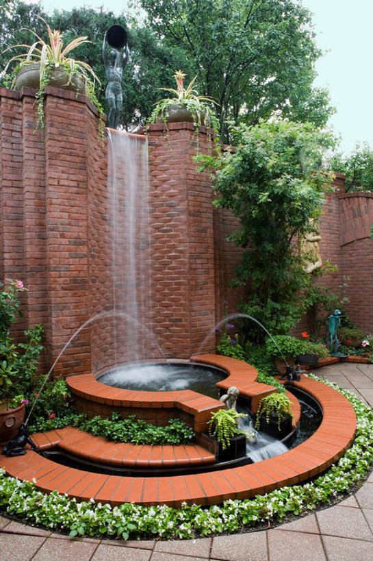 室外,瀑布,喷泉,天使,砖,院子