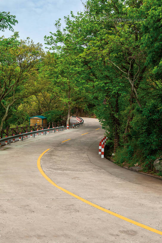 无人,栏杆,竖图,室外,白天,正面,旅游,度假,美景,树林,植物,道路,路,公路,中国,亚洲,曲折,弯曲,景观,围栏,分界线,枝条,柏油马路,停车线,交通,娱乐,浙江,护栏,树,树木,树枝,浙江省,蓝色,绿色,蓝天,天空,自然,天,享受,休闲,景色,放松,蜿蜒,生长,晴朗,成长,车行道,车行道分界线,柏油路,自然风光,标线,东亚,车行线,普陀区,普陀山,万里无云,中华人民共和国,华东地区,浙,舟山,舟山市,虬枝,枝杈,晴空,晴空万里,马路,彩图,海天佛国,shwf1