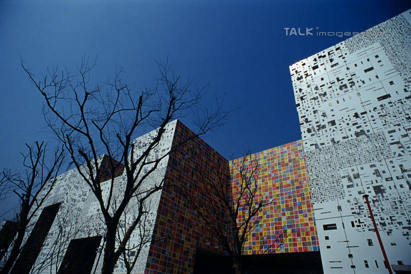 无人,横图,室外,白天,仰视,旅游,度假,标志建筑,地标,建筑,上海,中国,亚洲,阴影,光线,纹路,纹理,影子,墙,枝条,娱乐,建设,墙壁,墙面,树枝,蓝色,蓝天,天空,阳光,天,享受,休闲,上海世博馆,世博馆,韩国馆,上海世博会,世博,世博会,旅游胜地,放松,晴朗,申,东亚,世博园,上海市,万里无云,肌理,中华人民共和国,沪,华东地区,虬枝,枝杈,晴空,晴空万里,彩图,低角度拍摄,韩国国家馆,shylt1