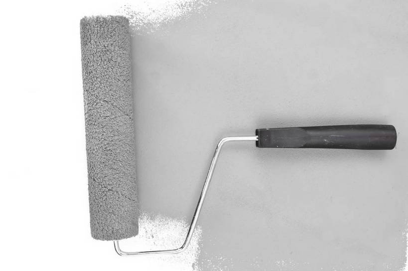 无人,横图,俯视,室内,特写,白天,白色背景,装修,静物,一把,阴影,反射,影子,装潢,灰色,粉刷,刷子,摄影,影棚,油漆,滚筒刷,涂料,滚刷,彩图,高角度拍摄,影棚拍摄,拍摄,滚筒