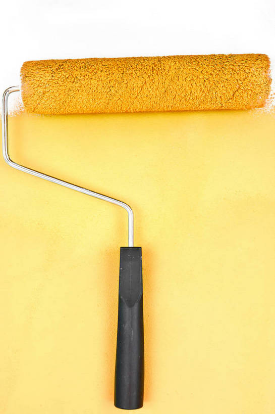 无人,竖图,室内,特写,白天,白色背景,正面,装修,静物,阴影,反射,影子,装潢,一个,黄色,粉刷,刷子,摄影,影棚,单个,油漆,滚筒刷,涂料,滚刷,彩图,影棚拍摄,拍摄,滚筒