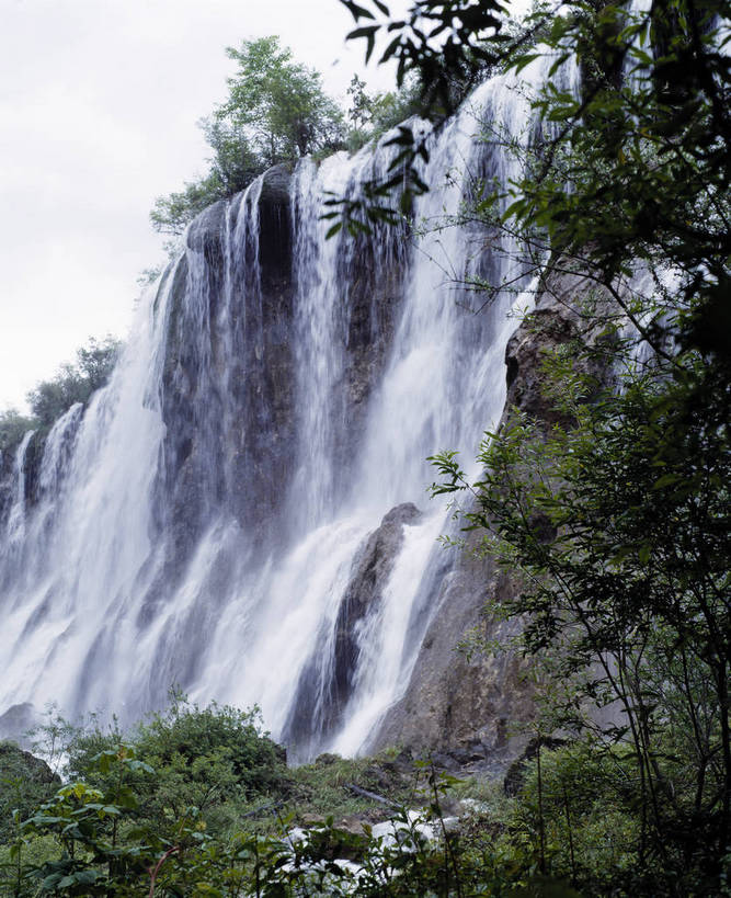 竖图,河流,瀑布,树林,九寨沟,中国,亚洲,清澈,绿色的,绿色,竖,摄影,矗立,耸立,东亚,四川,中华人民共和国,挺立,彩图,bj174