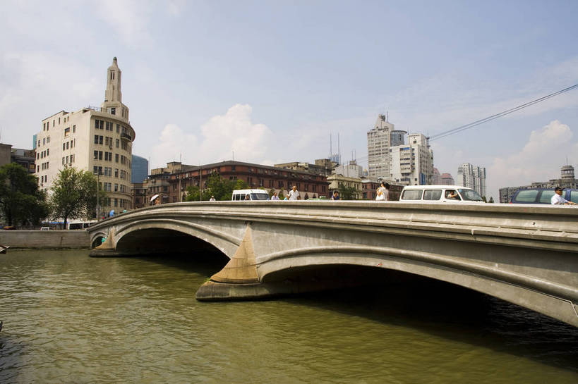 横图,彩色,室外,白天,河流,城市,大桥,大厦,建筑,上海,中国,亚洲,都市,摄影,苏州河,东亚,中华人民共和国,大楼,bj174