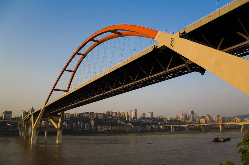 无人,横图,彩色,室外,白天,城市风光,船,重庆,中国,亚洲,景观,建筑群,桥,渡船,现代建筑,摄影,四川省,长江大桥,东亚,嘉陵江,中华人民共和国,高楼,居住区,bj174