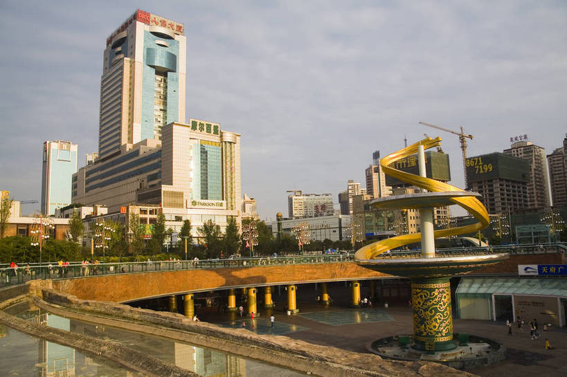 广场,横图,彩色,室外,白天,城市风光,中国,亚洲,景观,建筑群,现代建筑,摄影,四川省,城市广场,东亚,四川,成都,成都市,中华人民共和国,省会,西南地区,川,锦江区,天府广场,bj174
