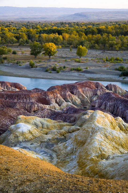 无人,竖图,彩色,室外,白天,旅游,度假,湖泊,石头,名胜古迹,森林,树林,峡谷,标志建筑,地标,建筑,中国,亚洲,遗迹,石子,水潭,古迹,文物,娱乐,建设,古建筑,自然,享受,休闲,旅游胜地,放松,竖,摄影,绿洲,自然风光,古文明,东亚,地貌,新疆,中华人民共和国,石块,旅行,地质,五彩湾,bj174