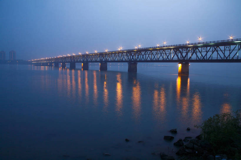 横图,彩色,室外,城市风光,城市,夜景,中国,图片,灯光,浙江,铁桥,摄影,杭州,东亚,灯火辉煌,江,钱塘江大桥,钱塘江,bj174