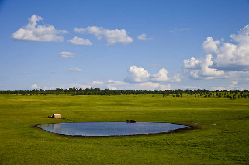 无人,横图,彩色,室外,白天,草地,草原,中国,亚洲,图片,水塘,树,白云,天空,自然,蒙,摄影,风光,原野,东亚,内蒙古,中华人民共和国,华北地区,内蒙古自治区,阿尔山,bj174