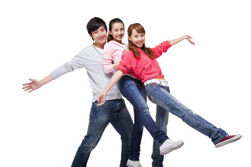 东方人,伙伴,站,笑,横图,彩色,室内,白天,正面,时尚,满意,自由,友谊,分享,合作,北京,中国,人物,图片,许多人,浪漫,美丽,休闲装,一群人,享受,休闲,活力,可爱,自信,踢腿,摄影,生活方式,青春,优雅,男人,男性,年轻男性,年轻女性,女人,女性,亚洲人,中国人,年轻人,举手,全身,影棚拍摄,愉快,bj174