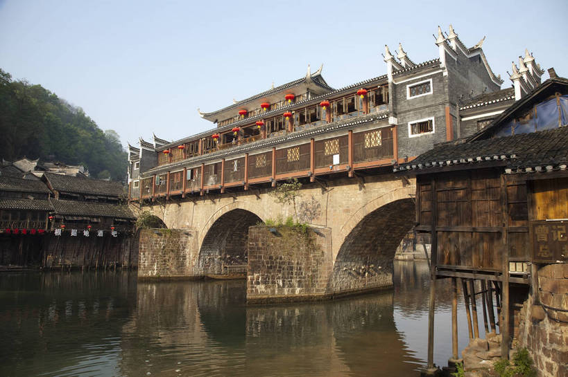 无人,横图,彩色,室外,白天,旅游,山,水,标志建筑,地标,建筑,中国,凤凰,图片,建筑群,桥,古典,建设,古镇,天空,村庄,旅游胜地,安静,摄影,水乡,文明,中国文化,湖南,古代文明,河,旅行,bj174