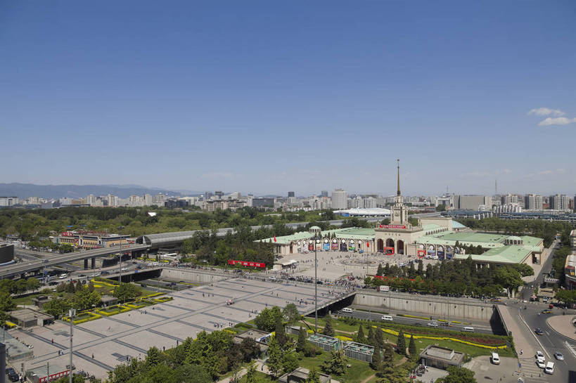 无人,广场,横图,全景,俯视,彩色,室外,白天,旅游,道路,建筑,北京,中国,图片,辉煌,现代建筑,旅游胜地,摄影,文明,展览馆,发展,繁荣,旅行,北京展览馆,bj174