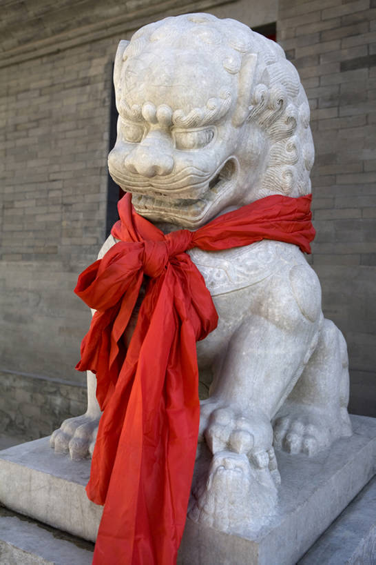 无人,竖图,仰视,安全,石头,狮子,雕塑,北京,中国,亚洲,丝绸,历史,传统,古代,一个,红色,摄影,单个,保护,中国文化,东亚,东亚文化,雍和宫,彩图,低角度拍摄,全身,传统文化,缎子,bj175