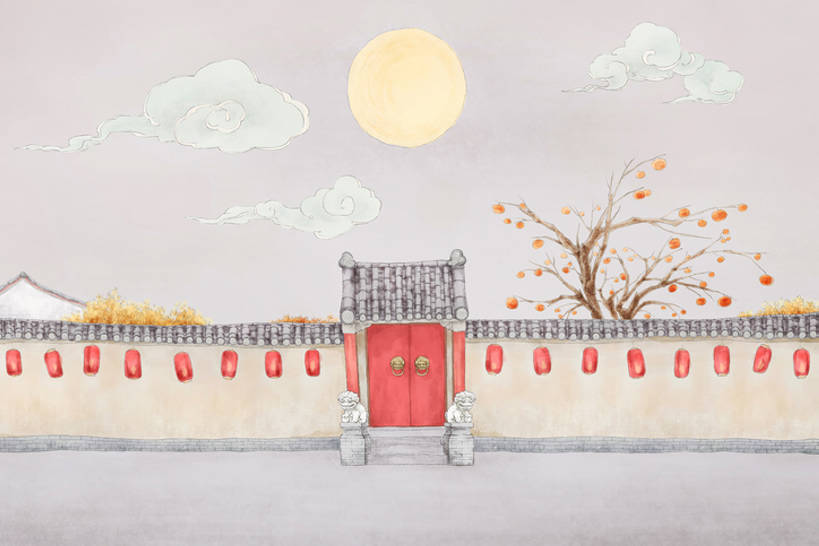 无人,横图,插画,夜晚,数码,科技,门,柿子,照明,北京,中国,中秋节,阴影,节日,网络,灯笼,纸灯笼,大门,庭院,月亮,满月,围墙,果树,柿子树,高光,几何,计算机图形,古典,合成,图画,传统,画,祥云,树,红色,天空,灯具,成熟,照亮,电脑合成图,数码合成图,四合院,合成图,照明设备,中国文化,国画,工笔画,古典风格,漫画,东亚,写实,具体,具象,秋天,画画,传统文化,插图,传统节日,bj175