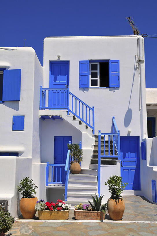 无人,竖图,室外,白天,城市,建筑,希腊,欧洲,墙,公寓,古典,蓝色,白色,摄影,建造,基克拉迪群岛,圣托里尼岛,希腊共和国,基克拉泽斯群岛,彩图,居住区,bj175