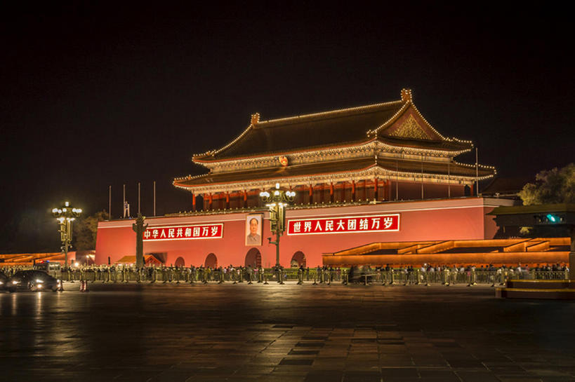 天安门,广场,横图,室外,夜晚,名胜古迹,北京,天安门广场,中国,亚洲,毛泽东,地形,风景,建造,照亮,肖像,东亚,bj175
