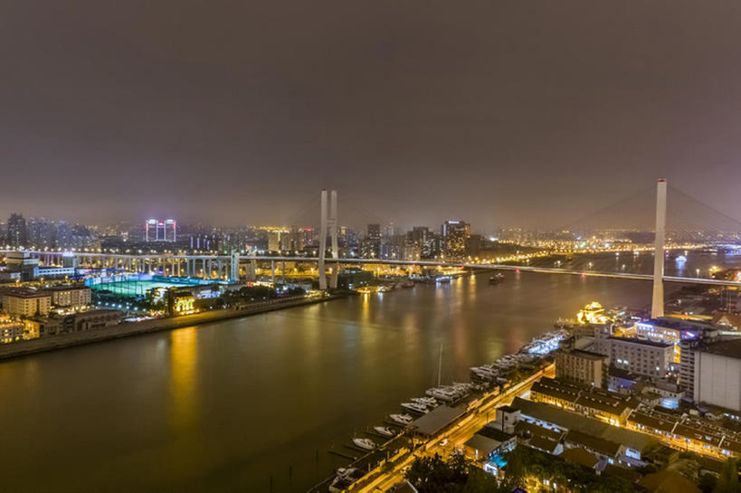 横图,室外,夜晚,河流,上海,中国,亚洲,地形,桥,黄浦江,风景,南浦大桥,东亚,bj175