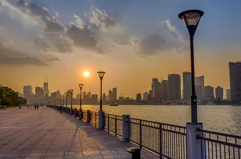 横图,室外,河流,日落,太阳,上海,中国,亚洲,地形,云,黄浦江,风景,天空,外滩,建造,东亚,bj175