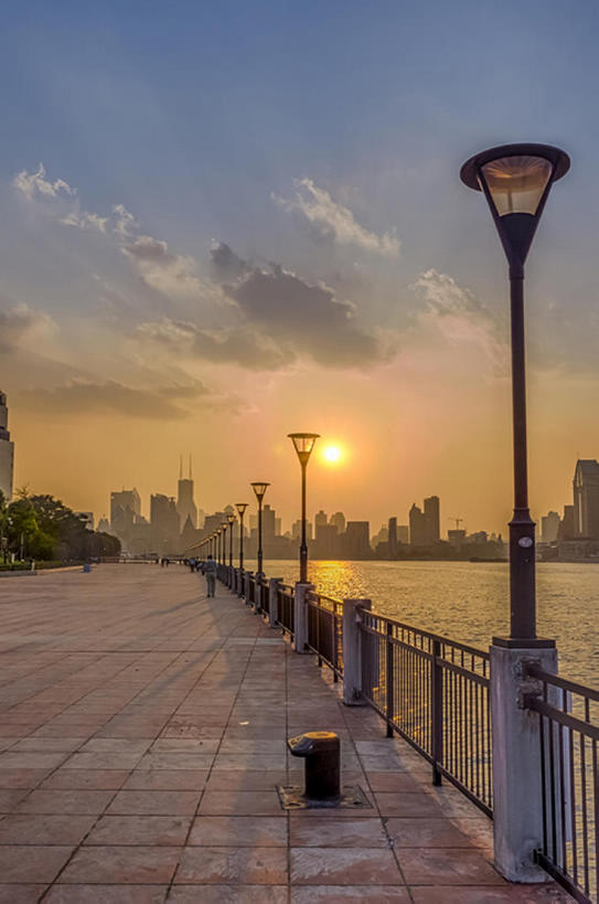 竖图,室外,河流,日落,太阳,上海,中国,亚洲,地形,云,黄浦江,风景,天空,外滩,建造,东亚,bj175