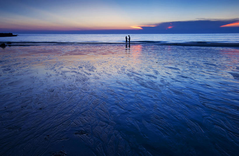 两个人,横图,室外,日出,太阳,台湾,亚洲,天空,站着,海,海滩,澎湖县,bj175