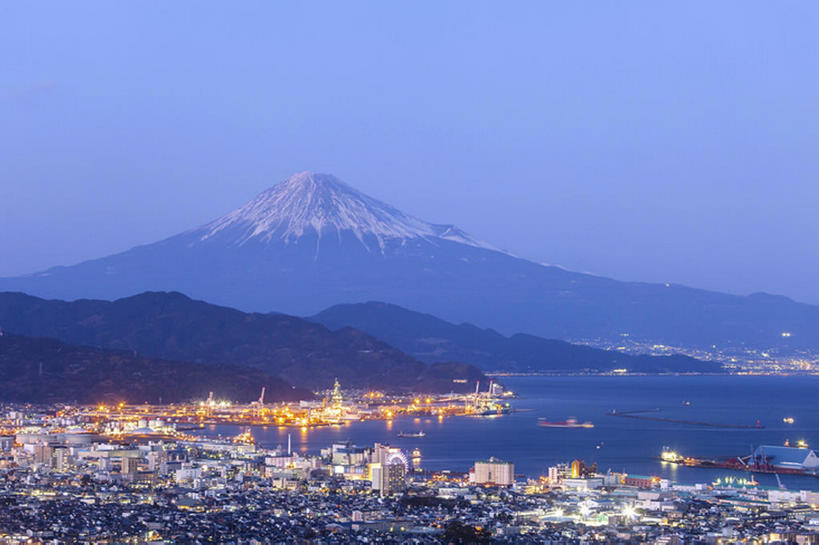 横图,室外,海洋,山,雪,富士山,静冈县,日本,海湾,风景,天空,黄昏,建造,海,骏河湾,bj175
