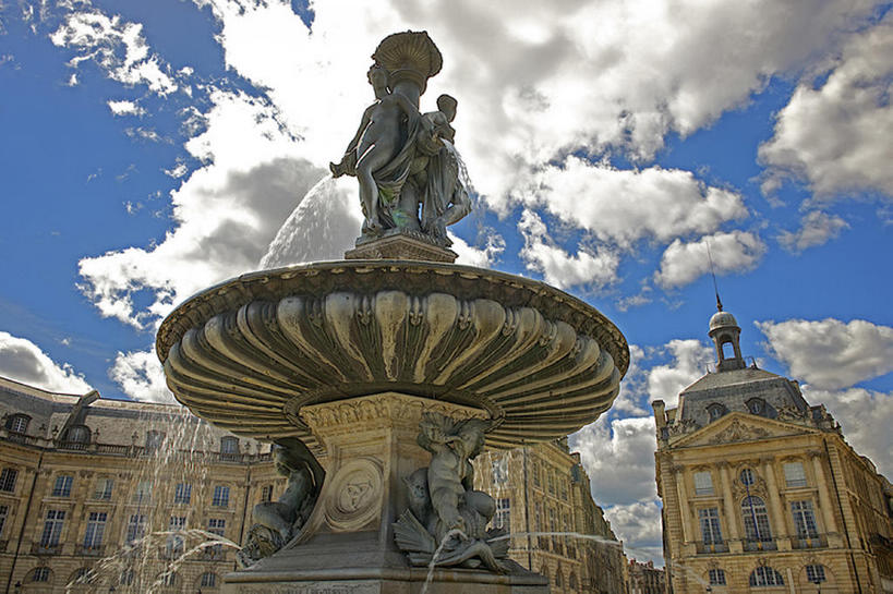无人,横图,方图,室外,白天,喷泉,法国,欧洲,雕像,天空,建造,波尔多,bj175