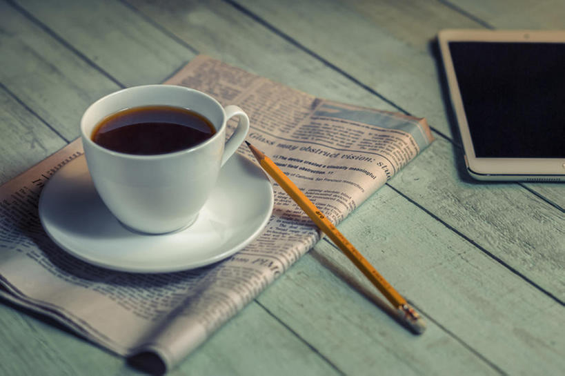 咖啡,无人,横图,室内,商务,报纸,杯子,饮料,铅笔,平板电脑,bj175