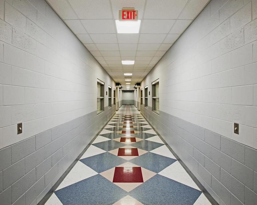 无人,医院,横图,室内,美国,墙,走廊,过道,方向,灯,摄影,建造,砖地,照亮,医疗,佛罗里达,彩图,建筑结构,紧急出口,bj175