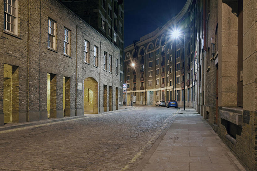 无人,横图,室外,夜晚,城市,建筑,街道,路,路灯,伦敦,砖,公寓,现代,英格兰,摄影,建造,照亮,都市风光,东伦敦,彩图,居住区,巷,bj175